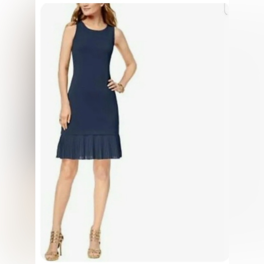 Michael Kors Navy Blue Sheath Pleated Mini Dress